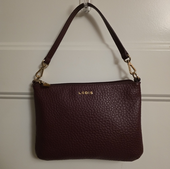 Lodis Burgundy Leather Crossbody with Gold Chain - Picture 4 of 8